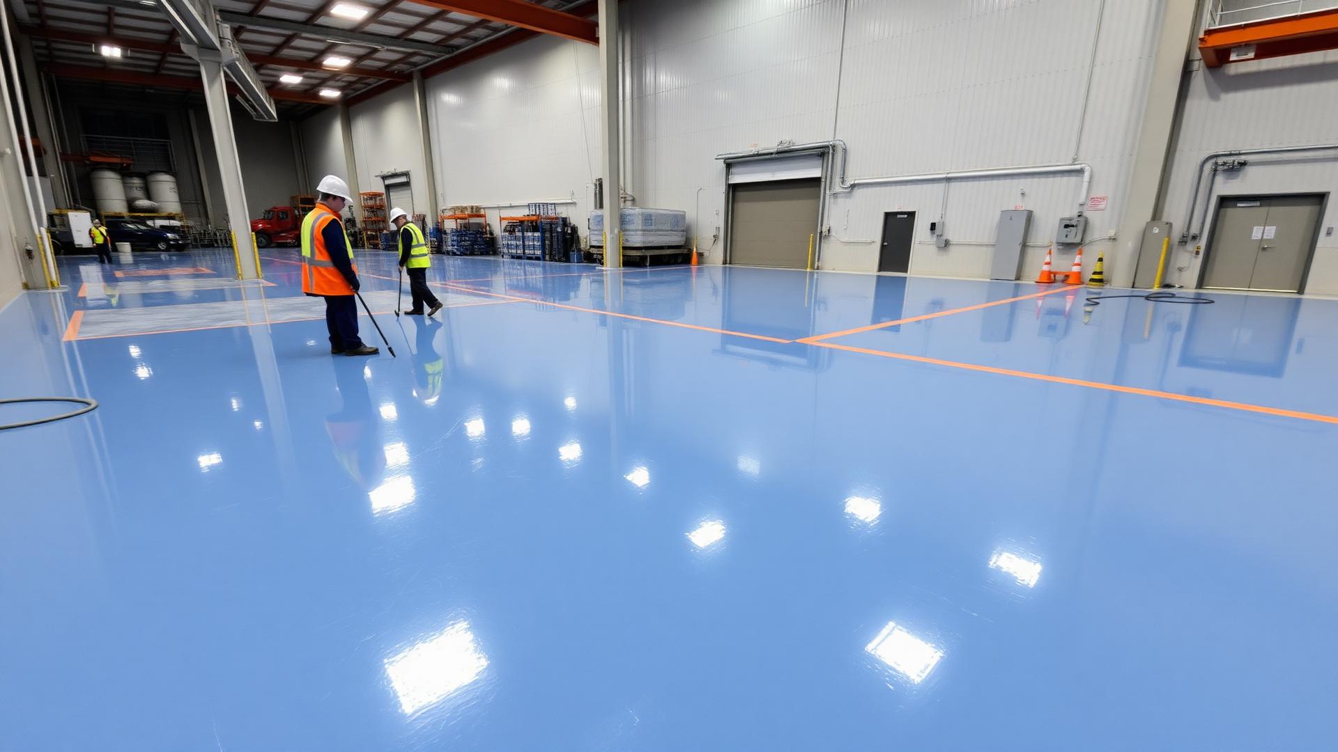 Sol résine époxy industriel brillant en usine Maroc - Sofitrap