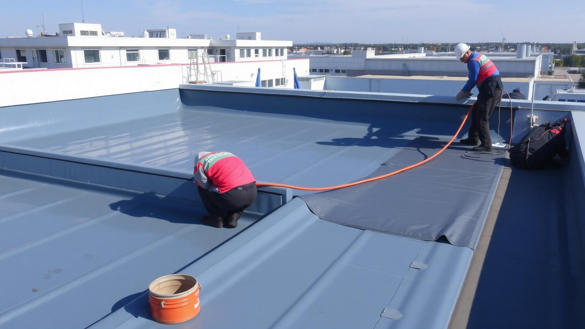 Travaux d'étanchéité de toiture terrasse en cours Maroc - Sofitrap